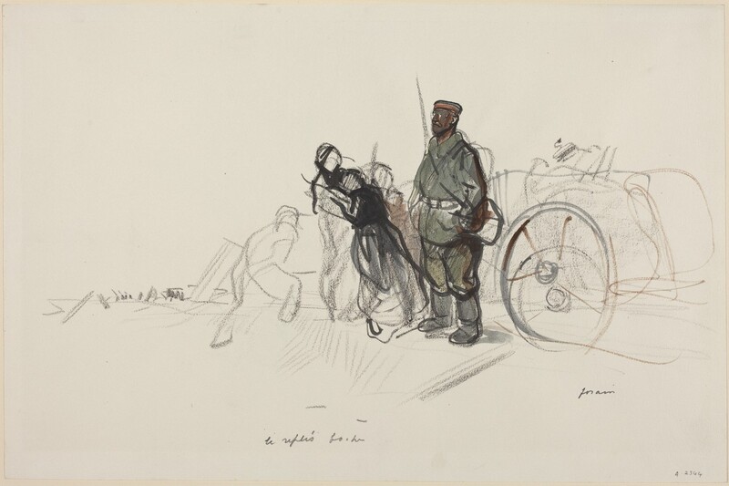 a) Le replis boche (recto); b) Sketch for the Figure of the German (verso)
