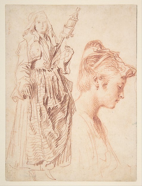 Studies of a Standing Woman Holding a Spindle and a Woman’s Head in Profile to the Right