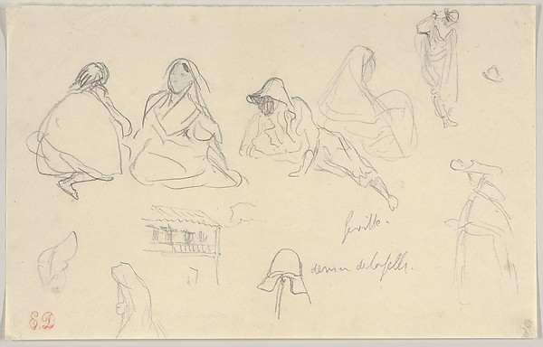 Sketches of Figures and a Tile-Roofed Building, Seville, Spain