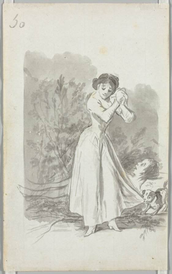 Young Woman Wringing Her Hands over a Man's Naked Body, Folio 50 (verso)