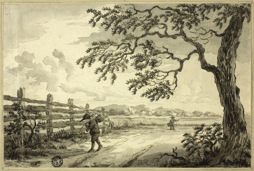 Figures with Baskets on Road